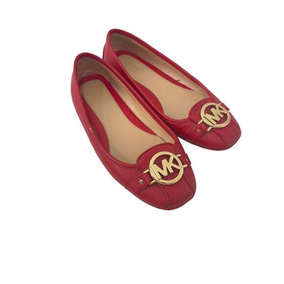 Michael Kors Women Red Leather Gold Logo Slip On Flats Shoes Size 6 - Picture 10 of 14